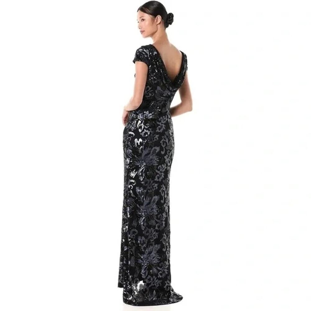 Calvin Klein Cowl-Back Sequin Gown with Cap Sleeves Size 2